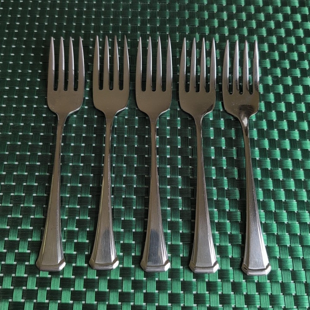 Oneida Maestro St. Leger Salad Forks Set Lot of 5 Stainless SSS Glossy USA VTG